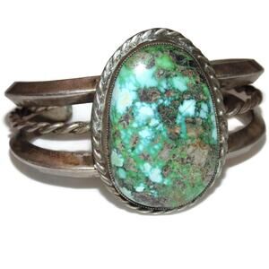 Vintage Southwestern Cuff Bracelet Navajo Sterling Silver Turquoise Old Pawn